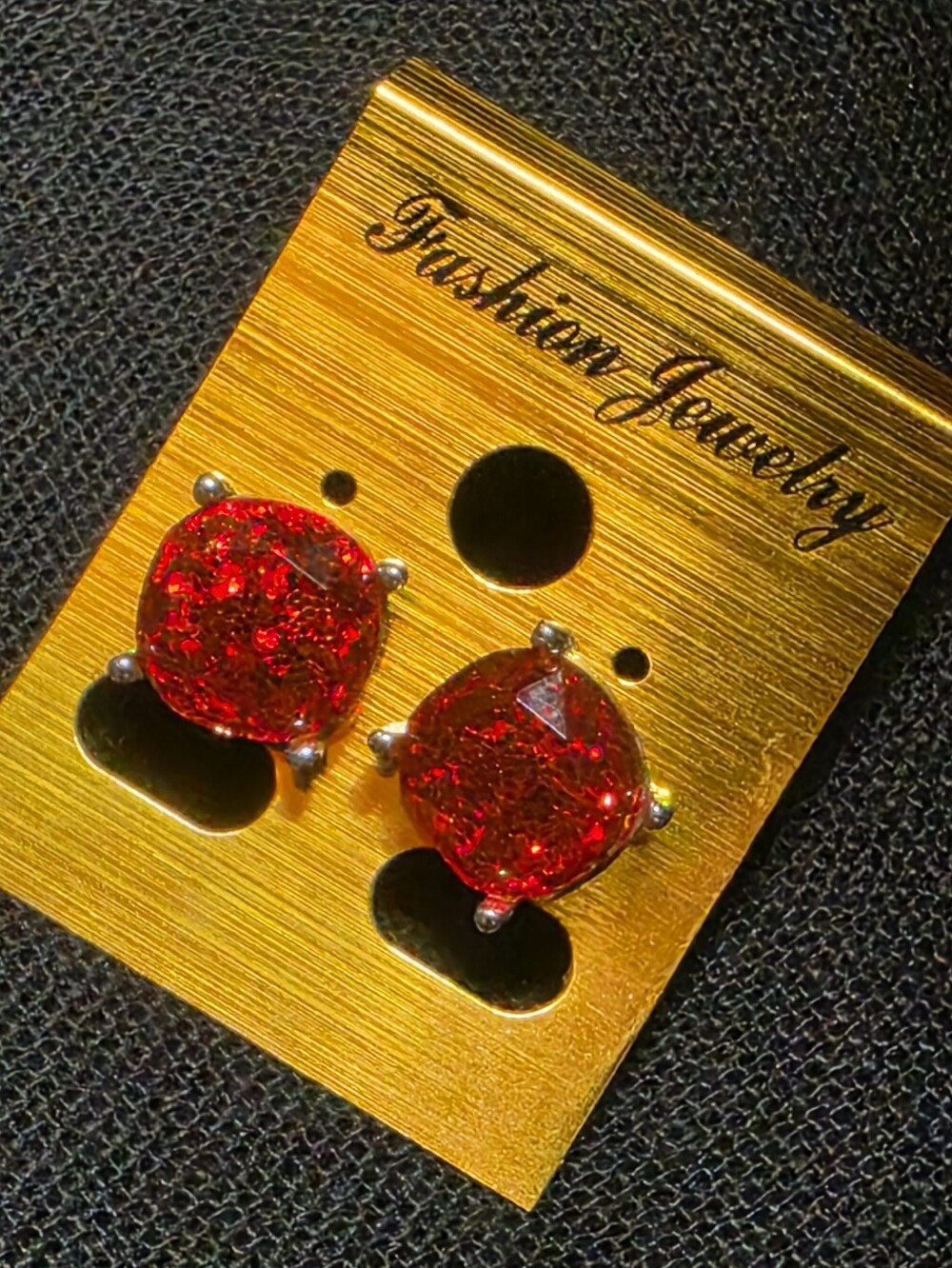 NWOT Red Faux-Crystal Cushion Stud Earrings